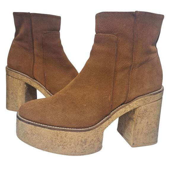 Vintage Zara Y2K Boho Chunky Platform Suede Block Heel Ankle Boots Size 39 Brown - Picture 3 of 16